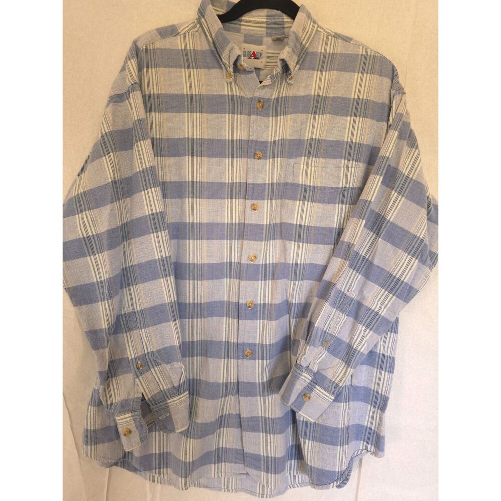 Grade A Jeans Men's 1X Blue Plaid Button-Down Shirt Made In India 100% Cotton Lo